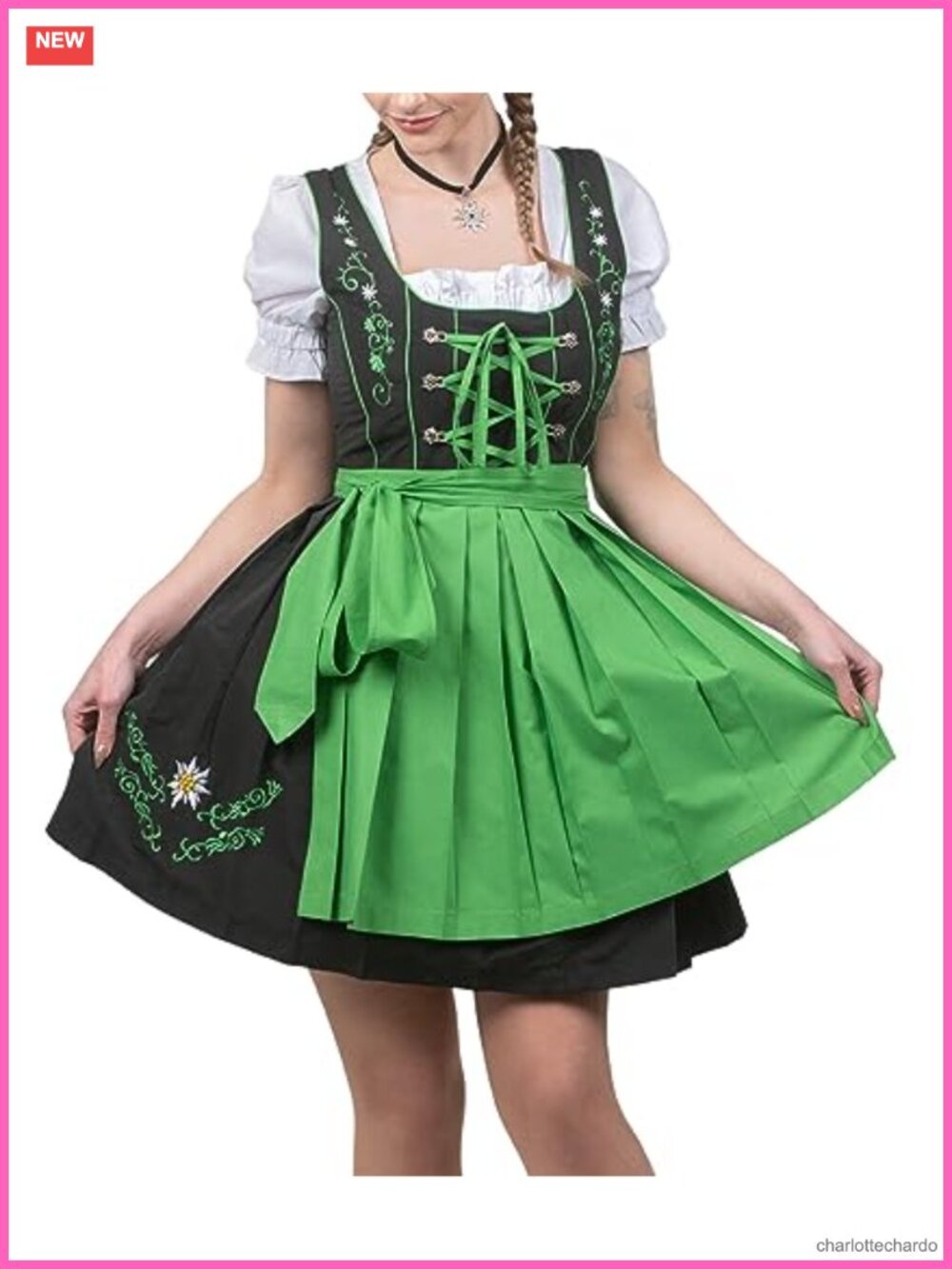 Women's Dirndl Oktoberfest Costume 3-Piece Cotton Blend Dress